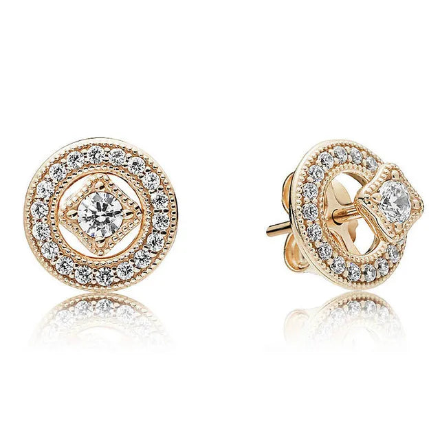 925 Silver Rose Signature Circles Pave Double Twist Faith Hoop Earrings