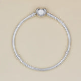925 Sterling Silver Heart Bracelet Crystal Snake Chain Bangle