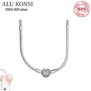 925 Sterling Silver Necklace with Snake Chain Clasp for Women