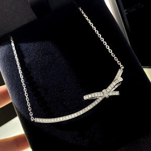 925 Sterling Silver Bowknot Pendant Necklace for Women Bridal Charm