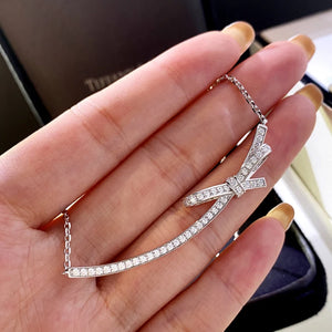925 Sterling Silver Bowknot Pendant Necklace for Women Bridal Charm