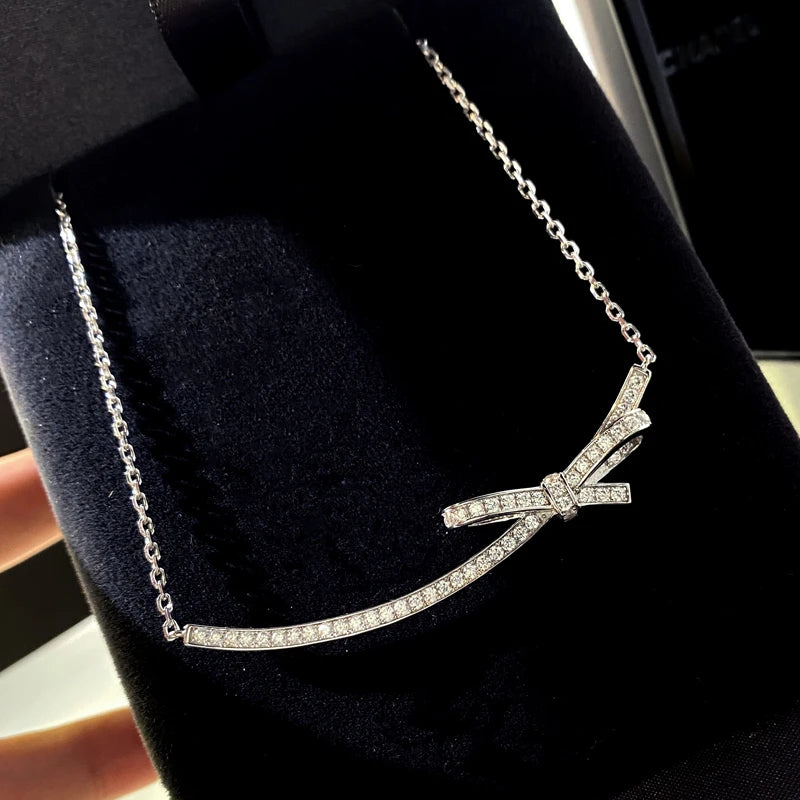 925 Sterling Silver Bowknot Pendant Necklace for Women Bridal Charm