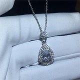 925 Silver Female Pendant Necklace with Pear Cut Diamond for Engagement Wedding