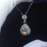 925 Silver Female Pendant Necklace with Pear Cut Diamond for Engagement Wedding