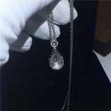 925 Silver Female Pendant Necklace with Pear Cut Diamond for Engagement Wedding