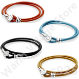 925 Silver Leather Double-Sided Bracelet DIY Charm Jewelry