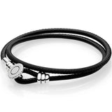 925 Silver Leather Double-Sided Bracelet DIY Charm Jewelry