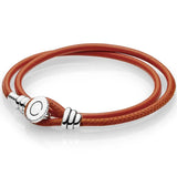 925 Silver Leather Double-Sided Bracelet DIY Charm Jewelry