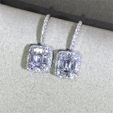 925 Silver T Shape Dangle Earrings with Diamonds - Wedding Bridal Jewelry