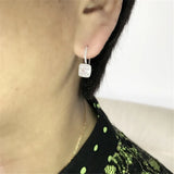 925 Silver T Shape Dangle Earrings with Diamonds - Wedding Bridal Jewelry