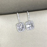 925 Silver T Shape Dangle Earrings with Diamonds - Wedding Bridal Jewelry