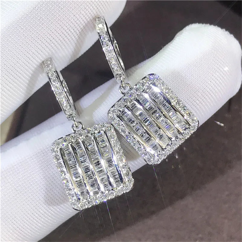 925 Silver Diamond Dangle Earrings for Women Wedding Bridal Gift