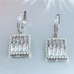 925 Silver Diamond Dangle Earrings for Women Wedding Bridal Gift