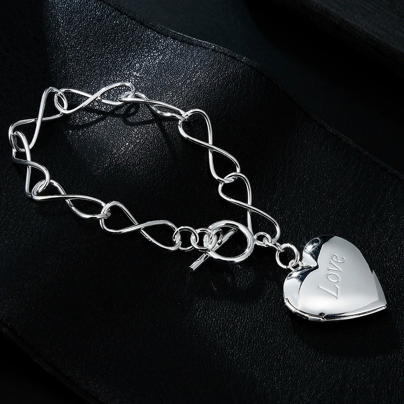 925 Silver LOVE Heart Frame Bracelet Wedding Jewelry