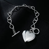 925 Silver LOVE Heart Frame Bracelet Wedding Jewelry