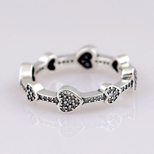 925 Sterling Silver Crystal Heart Rings Women Wedding Party Gift