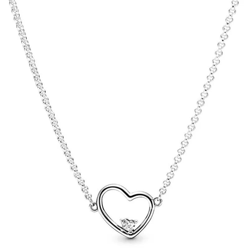 Asymmetric Hearts Of Love Crystal Necklace 925 Sterling Silver Jewelry