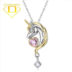 S925 Unicorn Heart Pendant Necklace for Women Clavicle Chain