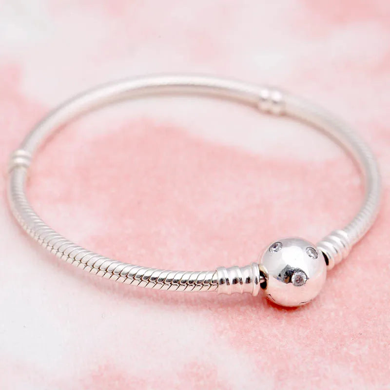 925 Sterling Silver Chain Bracelet with Crystal Clasp