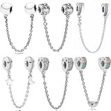 Moon & Star Safety Chain Charm Beads for 925 Silver Bracelet