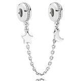 Moon & Star Safety Chain Charm Beads for 925 Silver Bracelet