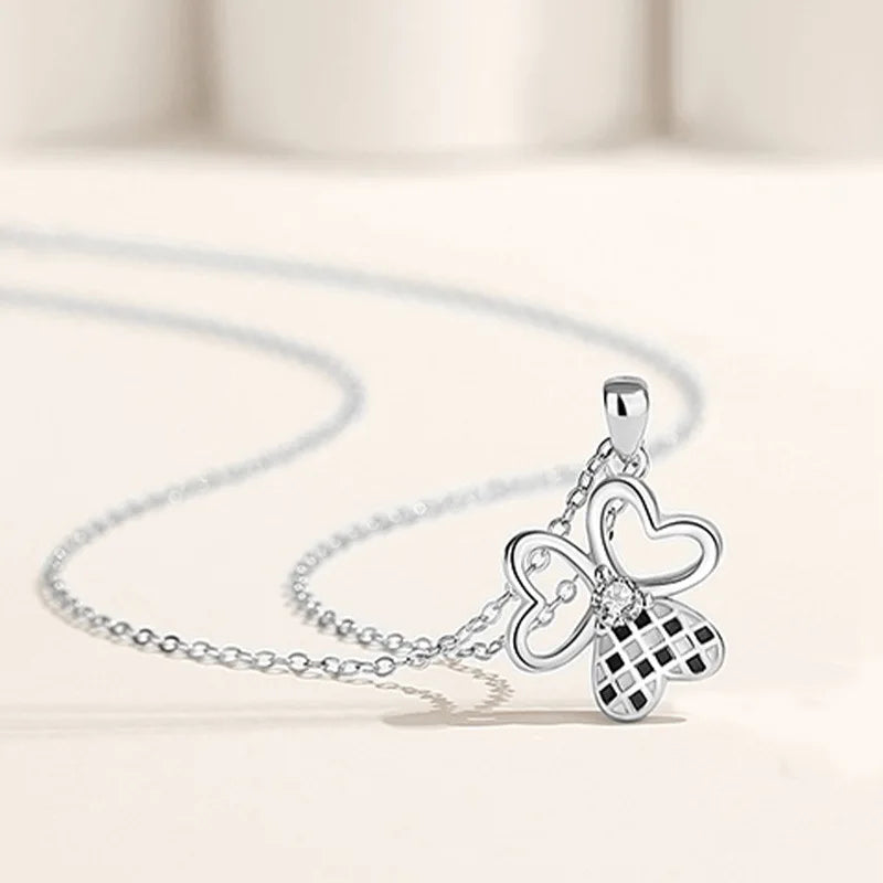 Grid Rose Clover Necklace 925 Silver Fine Jewelry Trefle Pendant Necklace