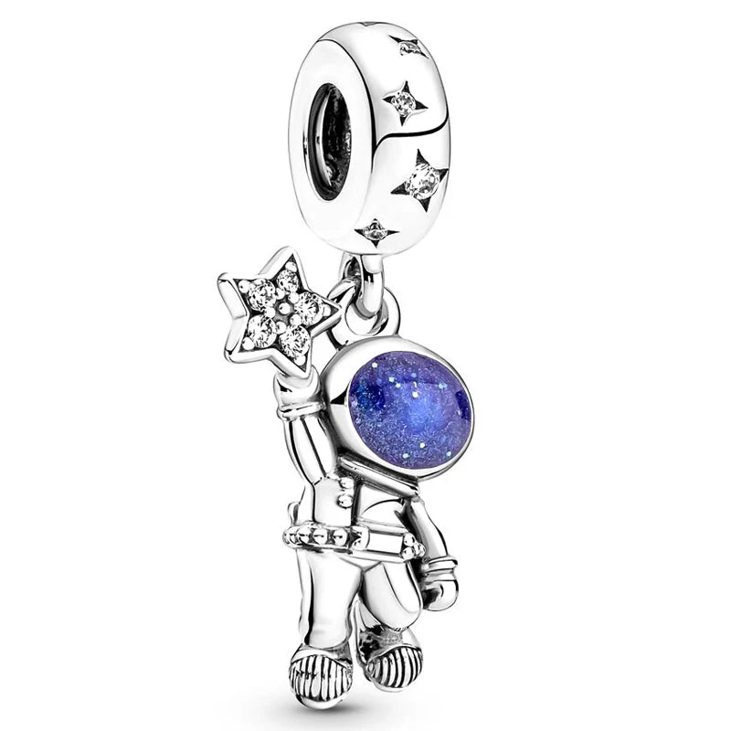 Astronaut Galaxy Pendant Bead 925 Silver Charm Bracelet DIY Jewelry