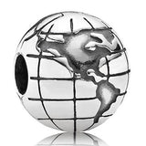 Enamel Globe Etched Braided Clip Stopper Charm 925 Sterling Silver Beads