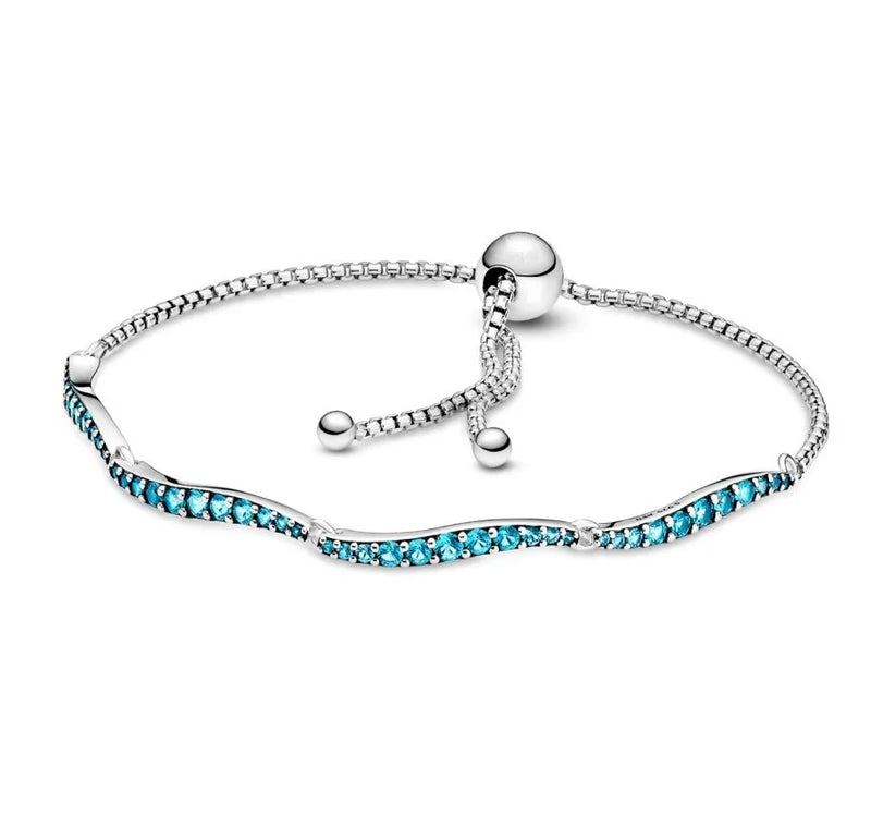 Wavy Slider Sparkling Bracelet Bangle 925 Sterling Silver Jewelry
