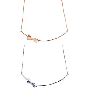 925 Silver Rose Bow Sliding Clasp Necklace Wedding Gift Jewelry