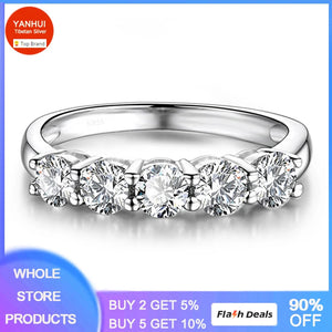 Tibetan Silver Zircon Eternity Promise CZ Crystal Ring Wedding Jewelry