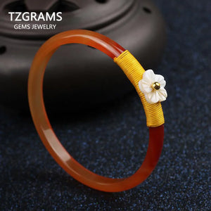 Chalcedony Bangle Weave String with Shell Pearl Flowers for Women