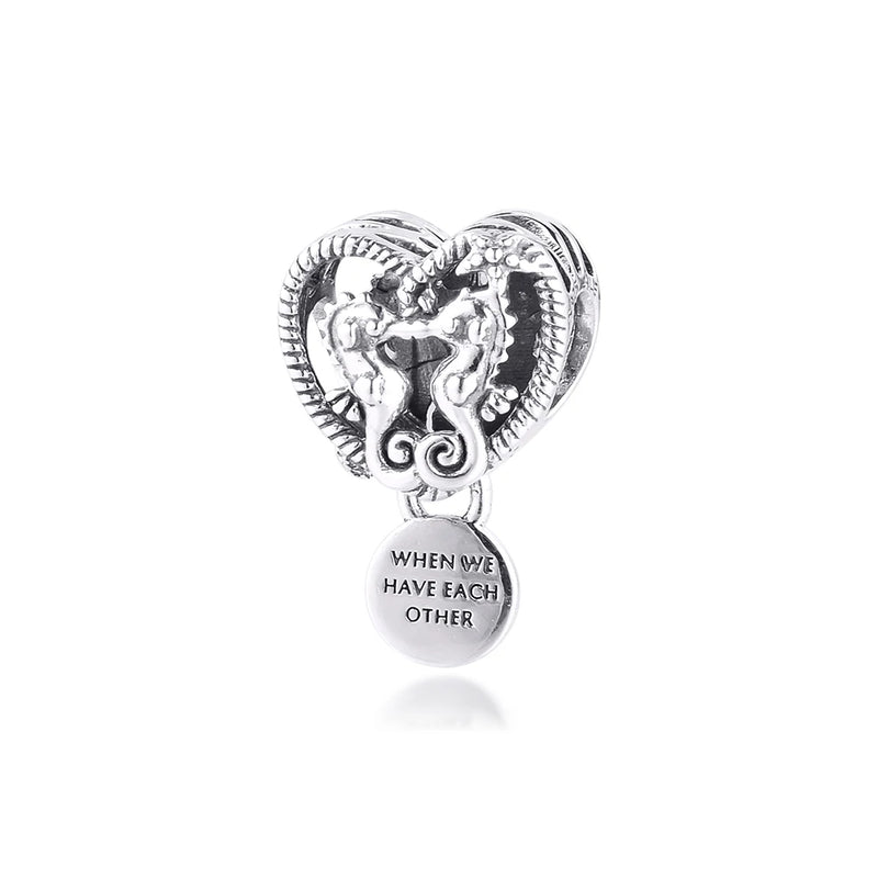 925 Silver Charm Openwork Seahorses Heart Bead for Moments Bracelet