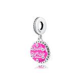 Pink Birthday Cake Dangle 925 Sterling Silver Beads for Moments Bracelets