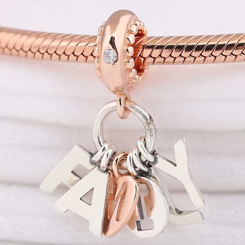 Rose Family Pendant Beads 925 Silver Charm Bracelet DIY Jewelry