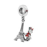 Eiffel Tower Charm Mouse Bastet Jewelry Silver 925 Bracelets DIY Crystals