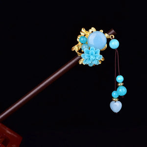 Ancient Court Powder Crystal Hair Sticks for Hanfu