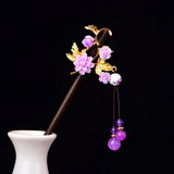 Ancient Court Powder Crystal Hair Sticks for Hanfu