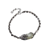 Ancient Pixiu Hetian Jade Craft Charm Women's Silver Jewelry