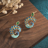 Chinese Peacock Enamel Earrings Chrysoprase Jewelry