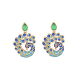 Chinese Peacock Enamel Earrings Chrysoprase Jewelry