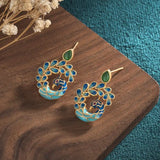 Chinese Peacock Enamel Earrings Chrysoprase Jewelry