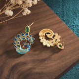 Chinese Peacock Enamel Earrings Chrysoprase Jewelry