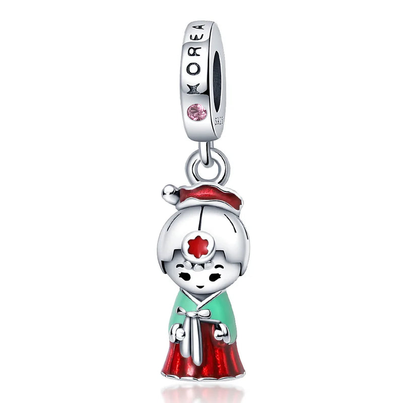 Christmas Tree Heart Angel Pendant Chain Dangle Rose Bead S925
