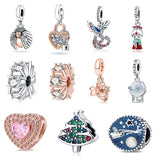 Christmas Tree Heart Angel Pendant Chain Dangle Rose Bead S925