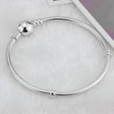 Circular Clasp Snake Chain Bracelet 925 Sterling Silver Bead Charm DIY Jewelry