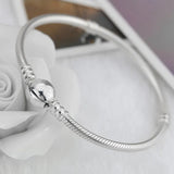 Circular Clasp Snake Chain Bracelet 925 Sterling Silver Bead Charm DIY Jewelry