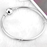 Circular Clasp Snake Chain Bracelet 925 Sterling Silver Bead Charm DIY Jewelry