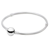 Circular Clasp Snake Chain Bracelet 925 Sterling Silver Bead Charm DIY Jewelry