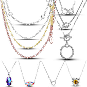 925 Silver Circle Necklace for Women Charm Beads Jewelry